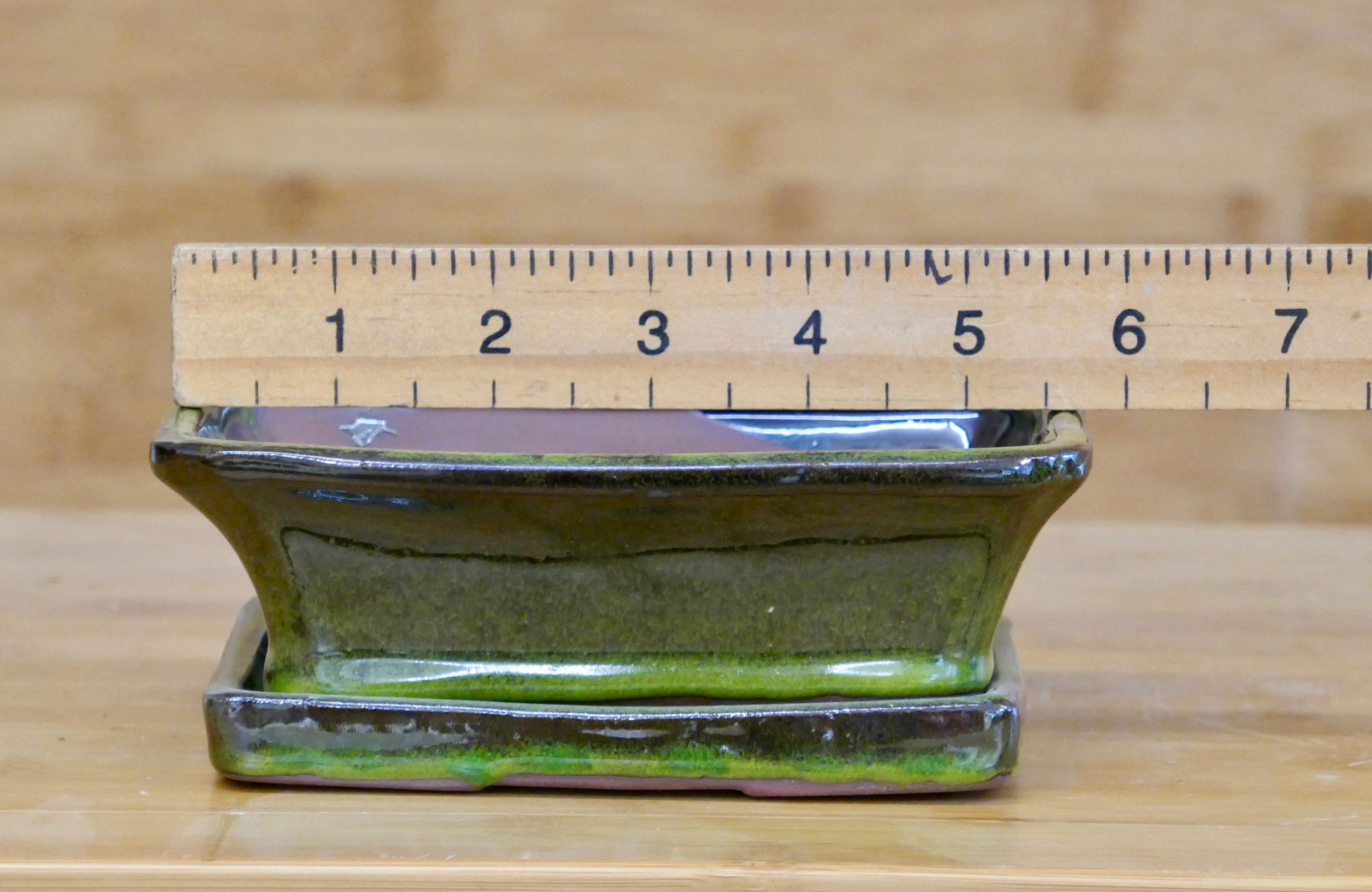 5.5 Inch Green Bonsai Pot with Drip Tray - Greenwood Bonsai Studio
